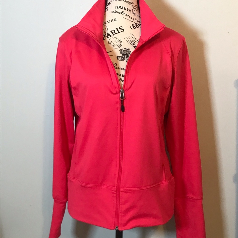 CHAMPION WOMENS ACTIVEWEAR LONG SLEEVE FULL ZIP JACKET CORAL SIZE LG W/POCKETS